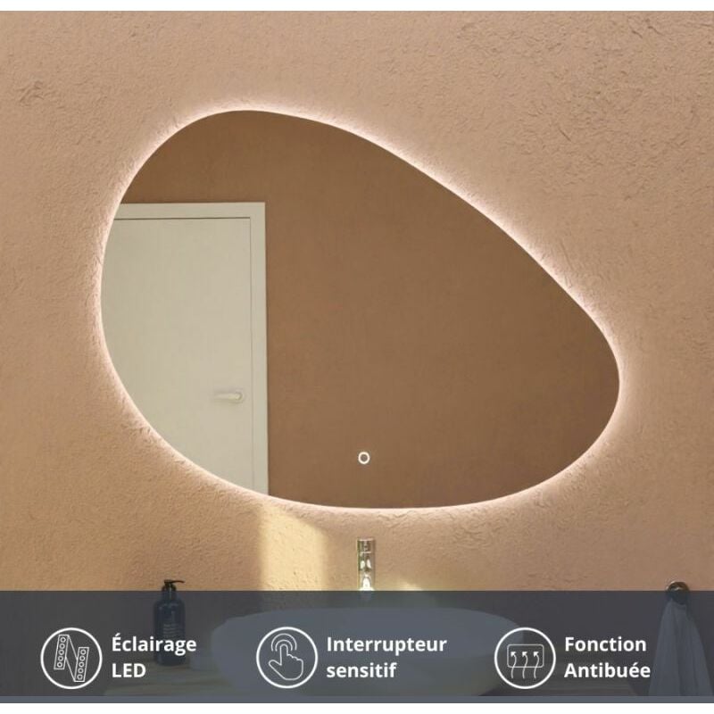 Cuisibane - Miroir lumineux antibuée drop 110 cm x 80 cm