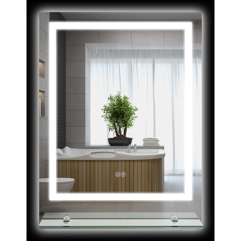 Miroir lumineux led 43W antibué réglable interrupteur tactile étagère intégrée 60L x 14P x 80H cm