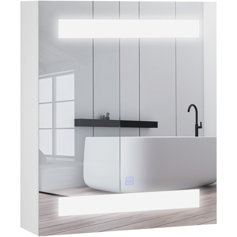 Miroir lumineux led armoire murale design de salle de bain 2 en 1 dim. 50L x 15l x 60H cm mdf blanc