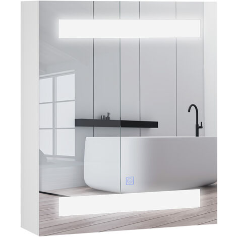 Miroir lumineux LED armoire murale design de salle de bain 2 en 1 dim. 50L x 15l x 60H cm MDF blanc - Blanc