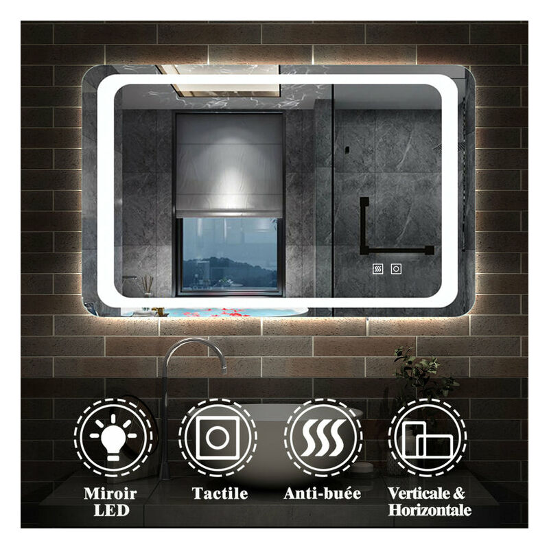 Aicasanitaire - Miroir de salle de bain anti-buee 80x60cm mi