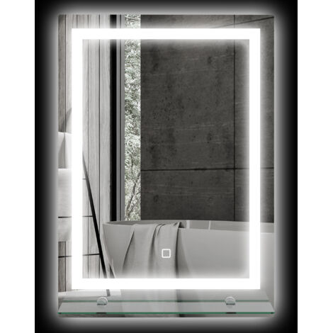 Miroir lumineux LED mural de salle de bain avec étagère intégrée 3 couleurs luminosité réglable interrupteur tactile