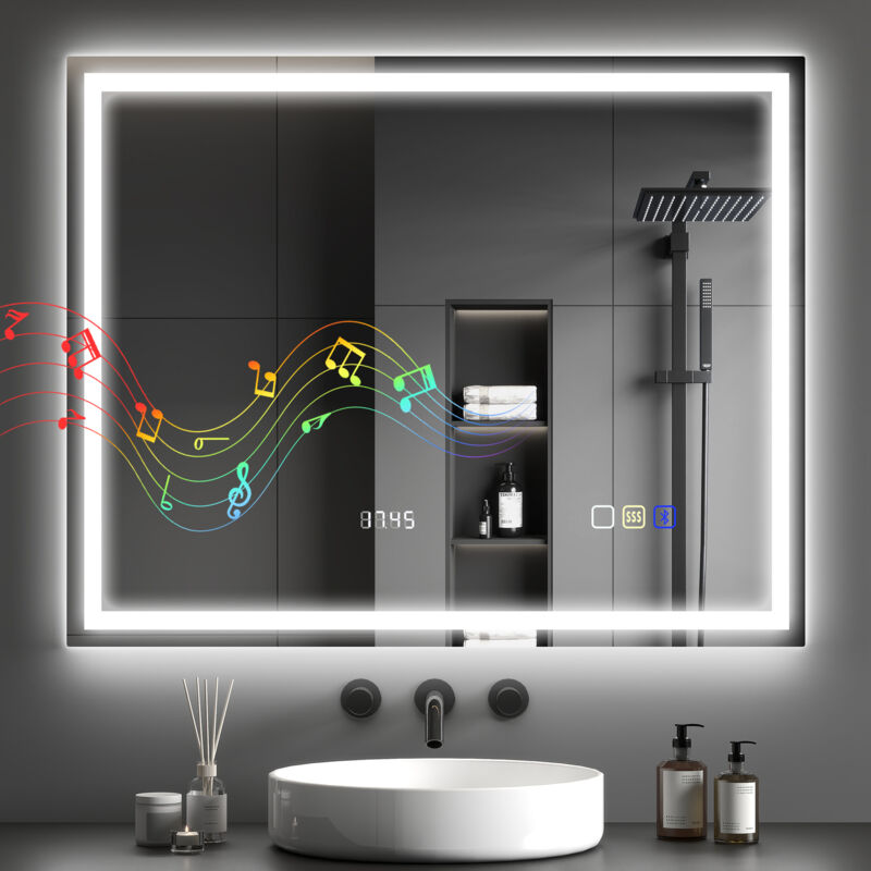 Homcom - Miroir lumineux led salle de bain 100 x 80 cm bluetooth interrupteur tactile lumière réglable 3 couleurs fonction anti-buée et mémoire