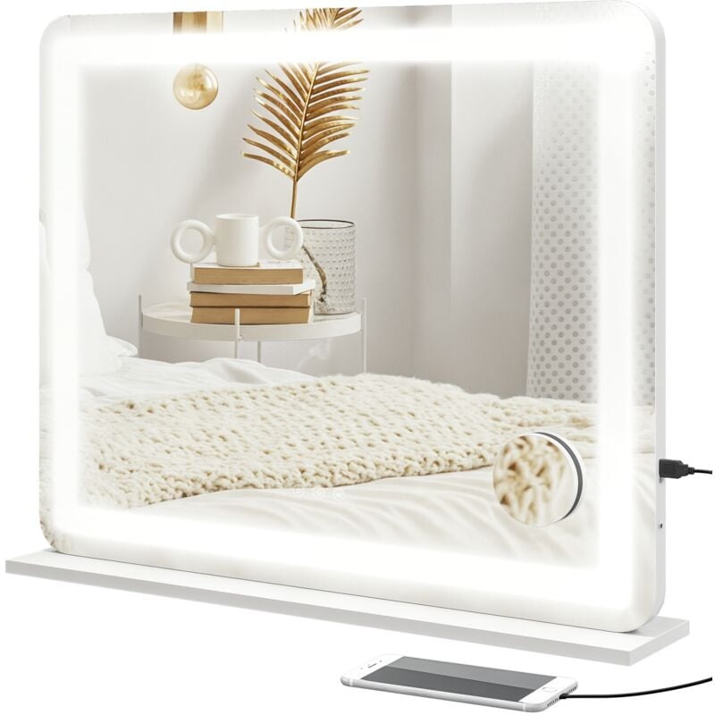 Homcom - Miroir Lumineux led tactile intensité 3 modes d'éclairage grossissement 10X charge usb