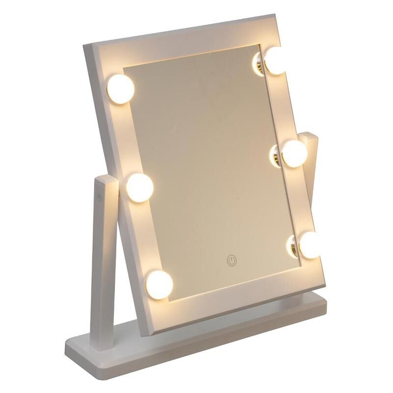 Miroir lumineux maquillage Hollywood à poser - 6 ampoules - Blanc Silumen
