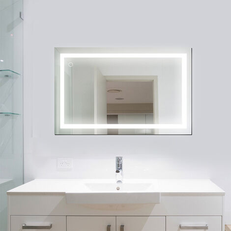 Miroir Lumineux Verre Trempé Blanc Naturel 6000K Salle de Bain 100 x 60 CM