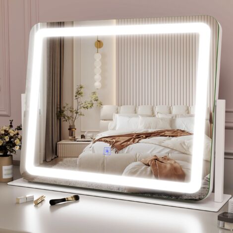 FREOSEN Miroir Maquillage 55x48cm Miroir LED Coiffeuse à intensité Variable 3 températures de Couleur Tactile Loupe 10X 360° Rotatif