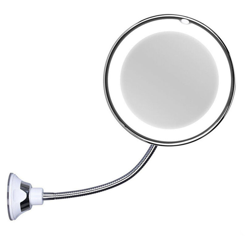 Miroir Maquillage avec lumière LED et grossissement 10X Fixation avec Ventouse au Mur ou Table Bras Flexible Extensible Rotation 360° Salle de Bains,
