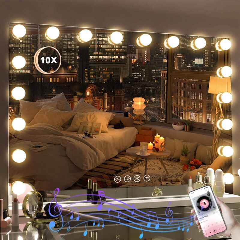 Janzdiys - Miroir Maquillage Hollywood avec Port de Charge Type c et usb 18 Ampoules led Miroir Maquillage Grand Miroir cosmétique avec 3 Modes