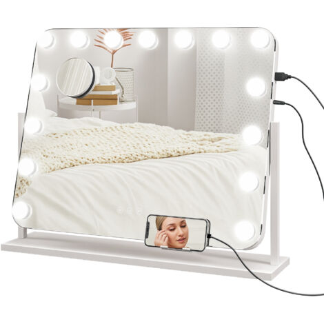 Miroir maquillage Hollywood LED rotatif USB NOVA blanc