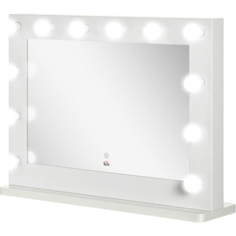 Miroir maquillage Hollywood lumineux 12 LED tactile - luminosité réglable, fonction mémoire - métal MDF blanc verre
