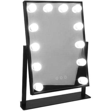 Miroir avec lumières pour coiffeuse de maquillage, miroir de vanité éclairé  avec 12 ampoules LED dimmables et alimentation enfichable, blanc
