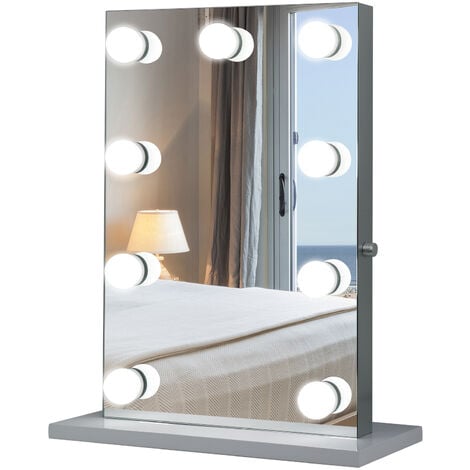 Miroir maquillage Hollywood pour coiffeuse, grand miroir lumineux de table dim. 60L x 22l x 72H 9 ampoules LED