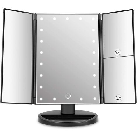 Miroir Maquillage Lumière avec 21 LED, Miroir Grossissant Triple 2X/3X/1X Réglable Écran Tactile Rotation 180° Miroir de Table pour Cosmétique et Usage Quotidien