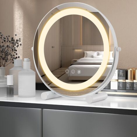 Miroir Maquillage Lumière LED Réglable 30CM Écran Tactile Rotation à 360° Fonction Mémoire Miroir Rond HD Blanc
