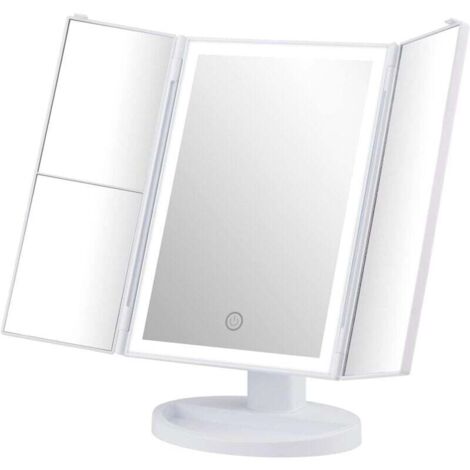 Miroir Maquillage Lumineux, 2X/3X Miroir Grossissant Lumineux, Miroir Pliable, Rotation à 180°, Alimentation par Batterie ou USB, Interrupteur Tactile, Luminosité Réglable, Blanc