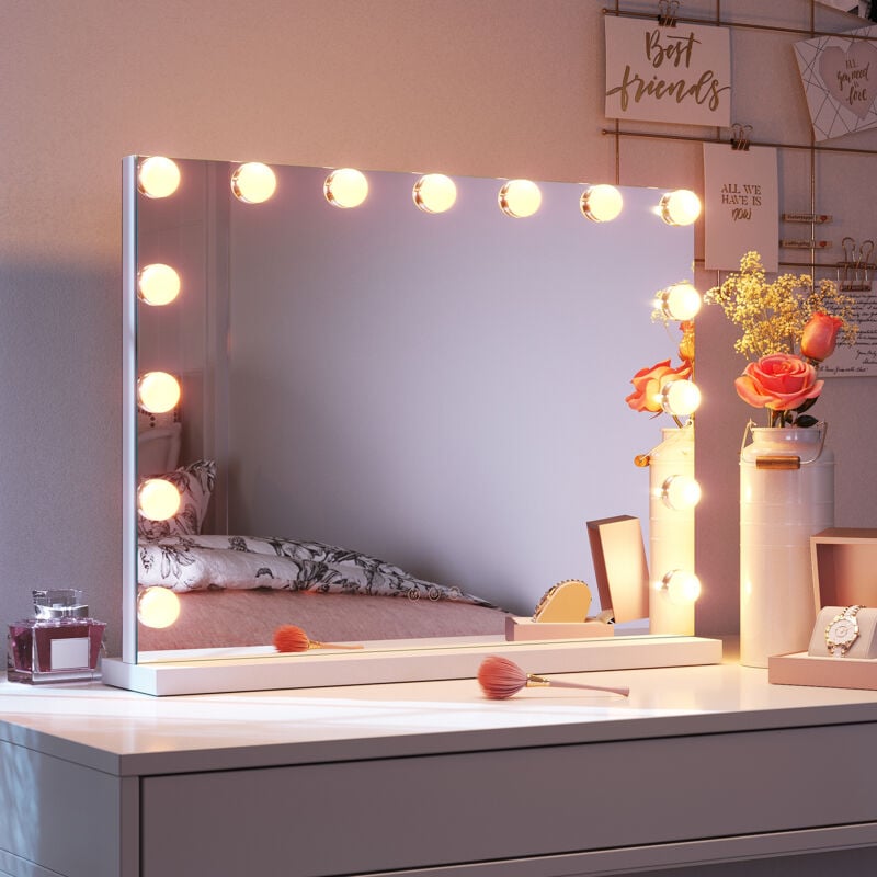 Sirhona - Miroir Maquillage Lumineux Led - 58Lx45,5lx12H cm - 15 Ampoules 3 Couleurs Luminosité Ajustables - Miroir de Courtoisie Hollywood Miroir