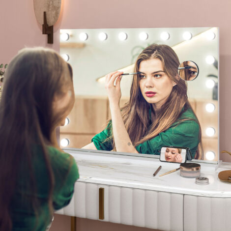 Miroir maquillage lumineux LED intensité réglable miroir grossissant port de charge USB. 80 x 62 cm