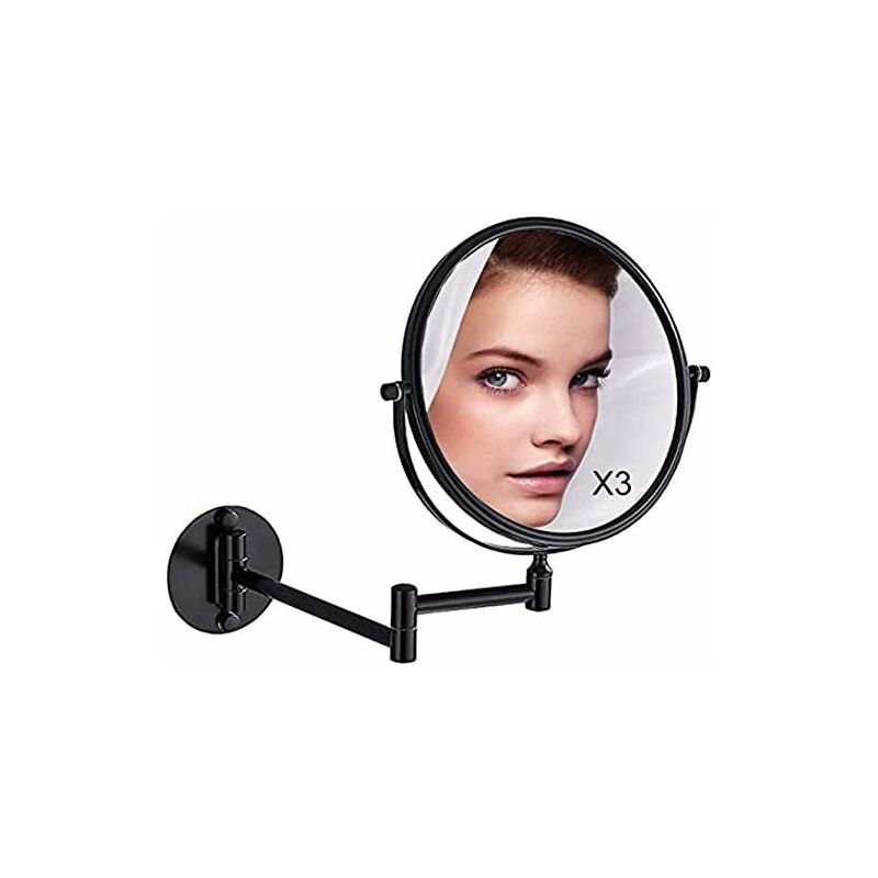 Miroir Maquillage Mural x3, Noir Miroirs de Maquillage Miroir Salle De Bain 20 cm Miroir Mural Double, Pivotant et Extensible à 360 °