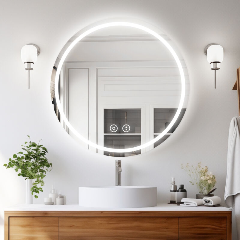 Keepbuying - Miroir Maquillage lumineux de salle de bain,Miroir led Antibuée 50cm x 50cm,Miroir Mural 3 Couleurs Dimmable