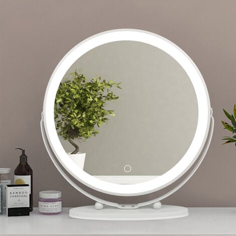 Miroir Maquillage Rotation à 360° Miroir a Poser,Lumineux LED ,Trois Couleurs Réglables -50cm