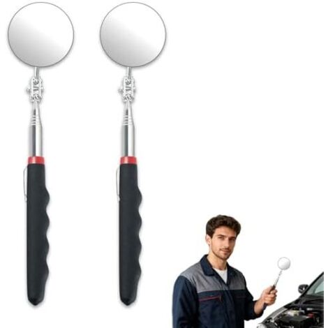 Miroir mécanique télescopique 360° rotatif – 2 pièces, poignée extensible 24,5 à 72 cm, diamètre 5,2 métal robuste pour inspection automobile, et zones difficiles d’accès -