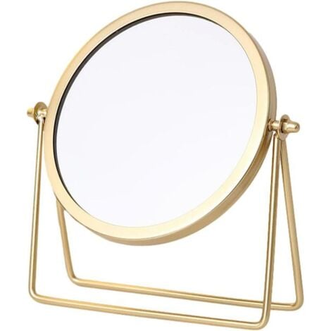 ANGEL CERDA Miroir, miroir de maquillage, miroir sur pied, miroir de table, rond, rotatif à 360°, design de cadre (doré)