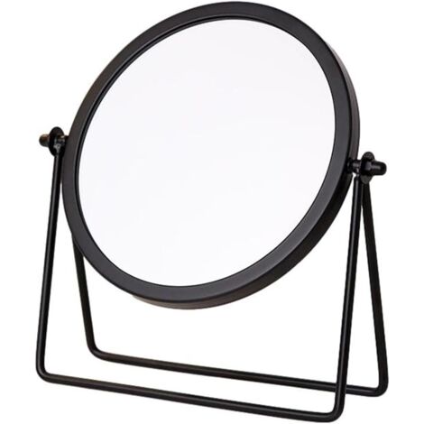 Miroir, miroir de maquillage, miroir sur pied, miroir de table, rond, rotation à 360°, design de cadre (noir)