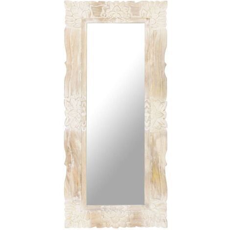 Miroir  Miroir déco pour Salle de bain Salon Chambre ou Dressing Blanc 110x50 cm Bois de manguier massif 69286