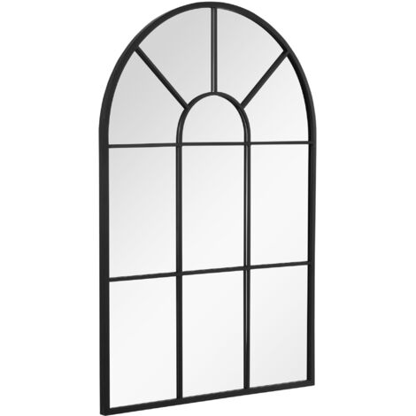 Miroir Moderne Mural en Arc 91x60 cm pour Chambre et Salon, Métal Noir et Verre