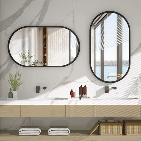 Miroir mural 100x50cm, miroir de toilette ovale, adapté à la salle de bain, à l'entrée, à la décoration de la chambre, vertical et horizontal