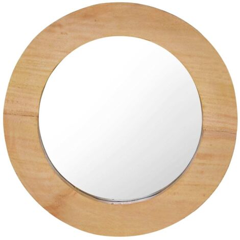 Vidaxl – Miroir mural 40 cm en teck massif – Forme ronde – Épaisseur 3 cm – Cadre rétro avec crochet de montage – Décoration intérieure unique