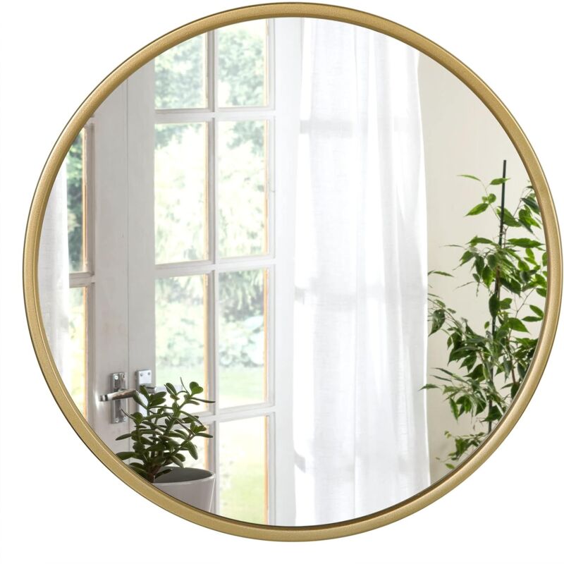 Miroir Mural Ø40cm, Doré, Rond avec Cadre en Métal, Décoratif,Miroir Maquillage Moderne, Suspendu pour Salle de Bain, Chambre, Salon, Couloir