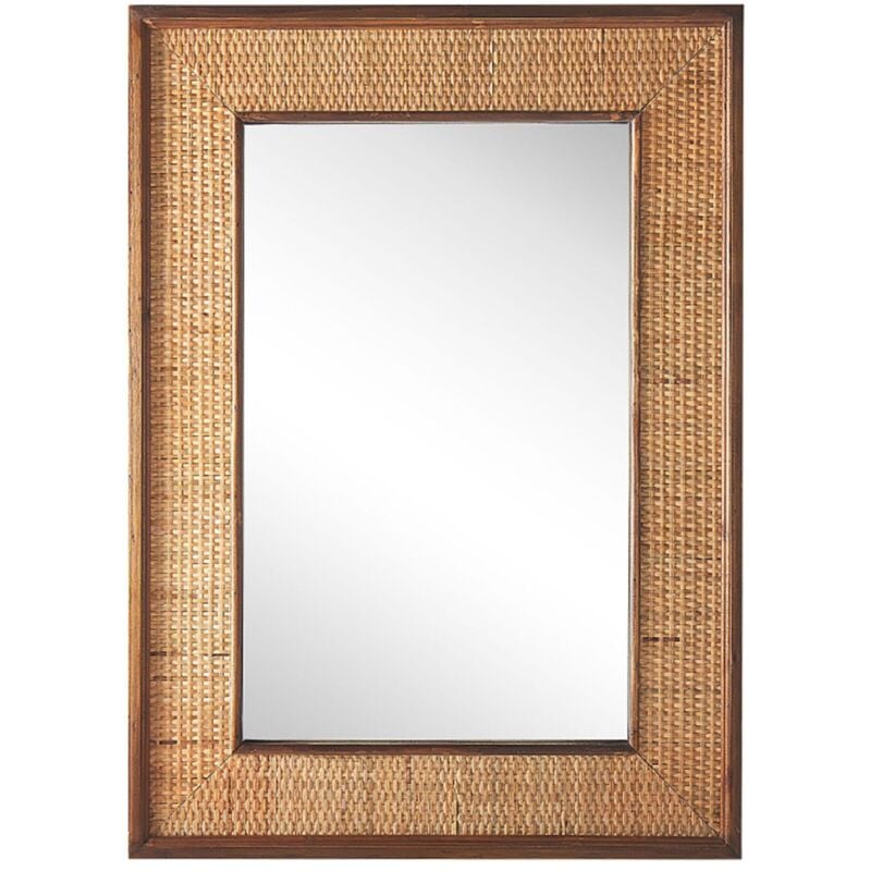 Beliani - Miroir Mural de Forme Rectangulaire avec Cadre Décoratif en Bois pour Entrée Salon ou Chambre au Style Boho Rustique ou Moderne