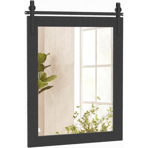 Miroir mural 76,5 x 57 cm, miroir rectangulaire avec cadre en bois et support en métal, miroir suspendu vintage pour salle de bain, couloir, salon (noir)