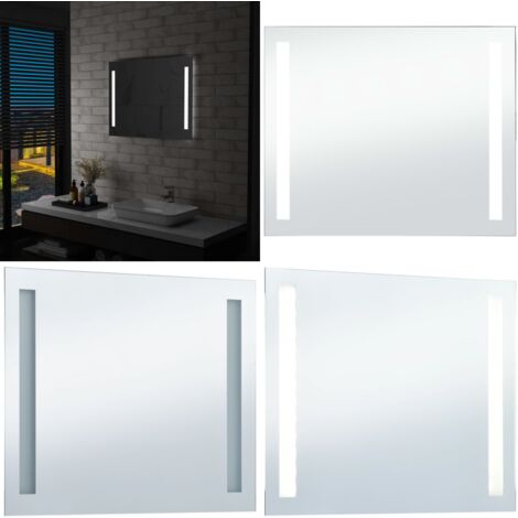 Miroir mural à LED pour salle de bains 80x60 cm - Miroir Led - Miroir Salle De Bain - Miroir Décoratif - Éclairage Salle De Bain - Miroir Avec Éclairage - Home & Living