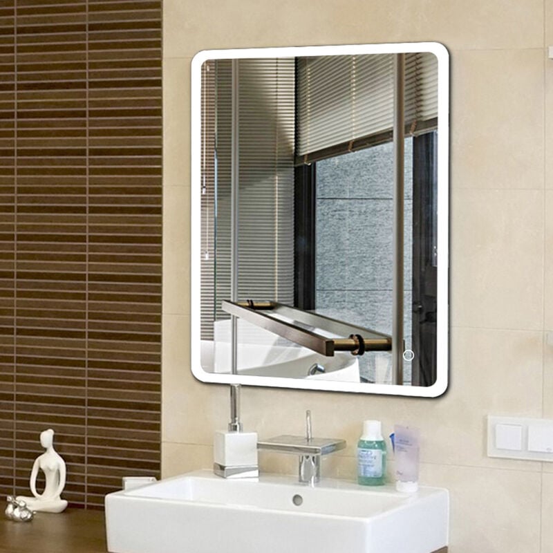 Miroir Mural à LED Miroir Salle de Bain Miroir Mural avec Interrupteur Tactile 6400K 60x80cm
