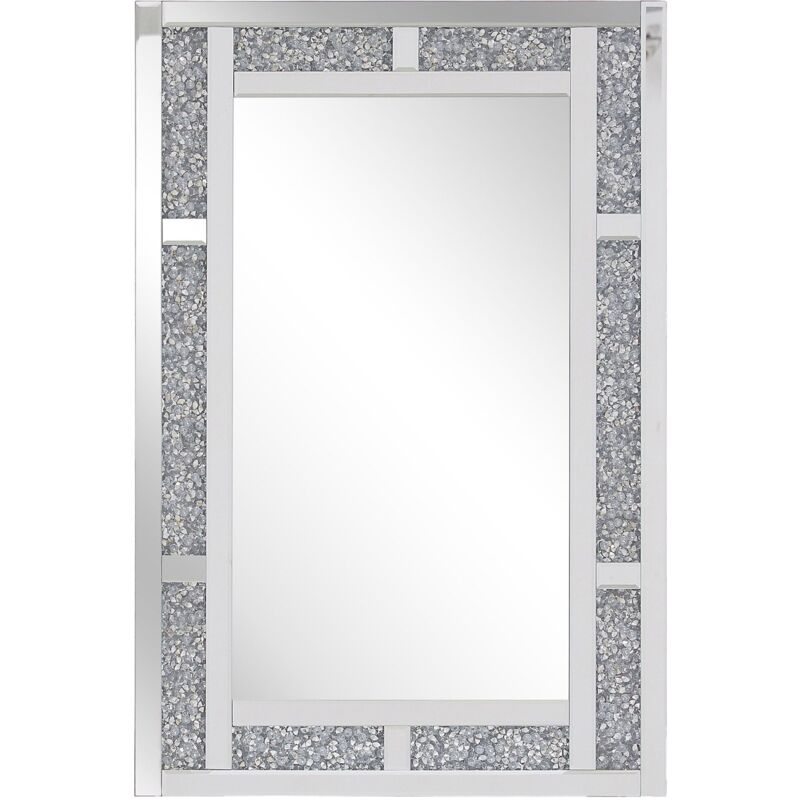 Beliani - Miroir Mural Rectangulaire avec Cadre Décoratif Argenté Effet Cristaux 60 x 90 cm Idéal pour Salon ou Chambre Glamour Chic et Moderne