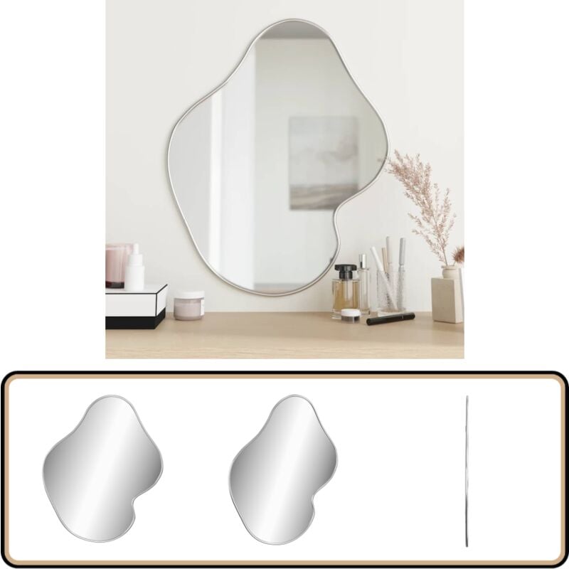 Miroir mural Argenté 60x50 cm - Miroir Mural - Miroir Design - Miroir Argenté - Miroir Décoration - Miroir Salle De Bain