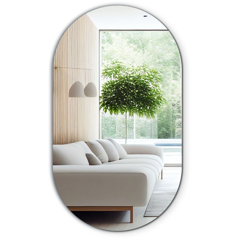 Miroir mural argenté à suspendre pour le salon, ovale, 40 cm x 70 cm