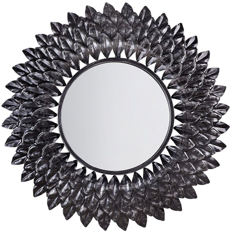 Miroir Mural Rond avec Cadre de Forme Florale en Métal Argenté de Style Glamour pour Salon ou Chambre Beliani