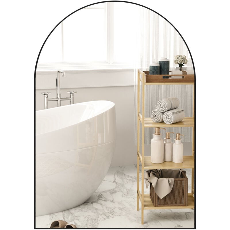 Miroir mural arqué 50 x 70 cm haute définition cadre alliage aluminium noir