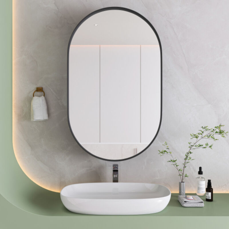 Miroir ovale mural avec armoire murale à cadre métallique, étagères réglables, rangement intégré pour salle de bain, salon et chambre, miroir