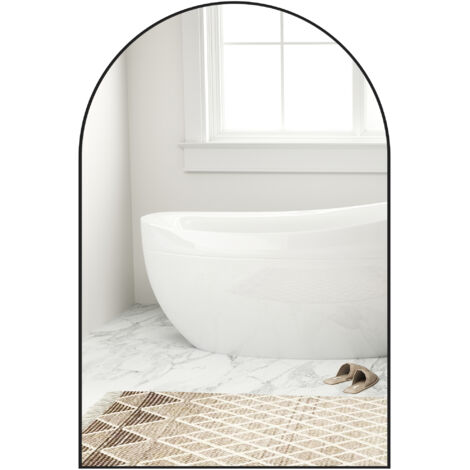 Miroir mural arqué miroir de salle de bain avec cadre en alliage d'aluminium pour chambre salon entrée 60 × 90 cm noir