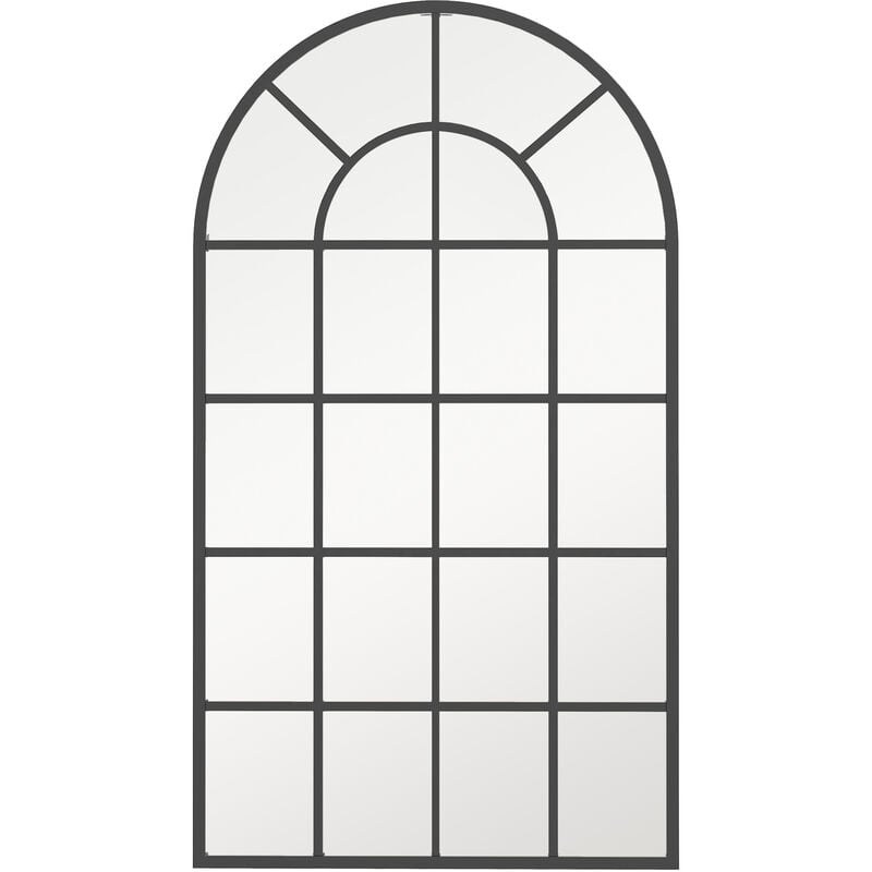 Miroir mural aspect verrière style classique chic - dim. 62L x 110H cm - métal noir verre 3 mm