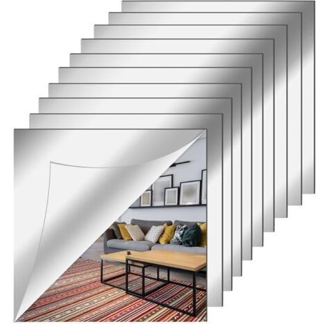 Miroir mural autocollant, miroir carré flexible antidéflagrant, décoration murale DIY pour salle de bain, salon, chambre, 20 x 20 cm, 10 pièces