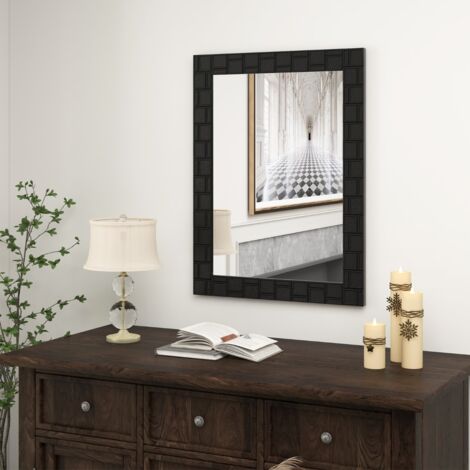 Miroir Mural avec Cadre en Bois 80x60CM Moderne Suspension Verticale Horizontal CW64543