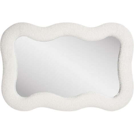Miroir mural avec contour ondulé 54x3,5x80 cm en tissu bouclette blanc