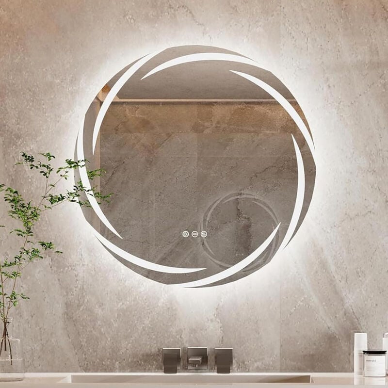 Miroir Mural avec Éclairage led Miroir Salle de Bain Intégré Miroir Lumineux Anti Buée 3 Interrupteurs Tactiles - 60x60cm