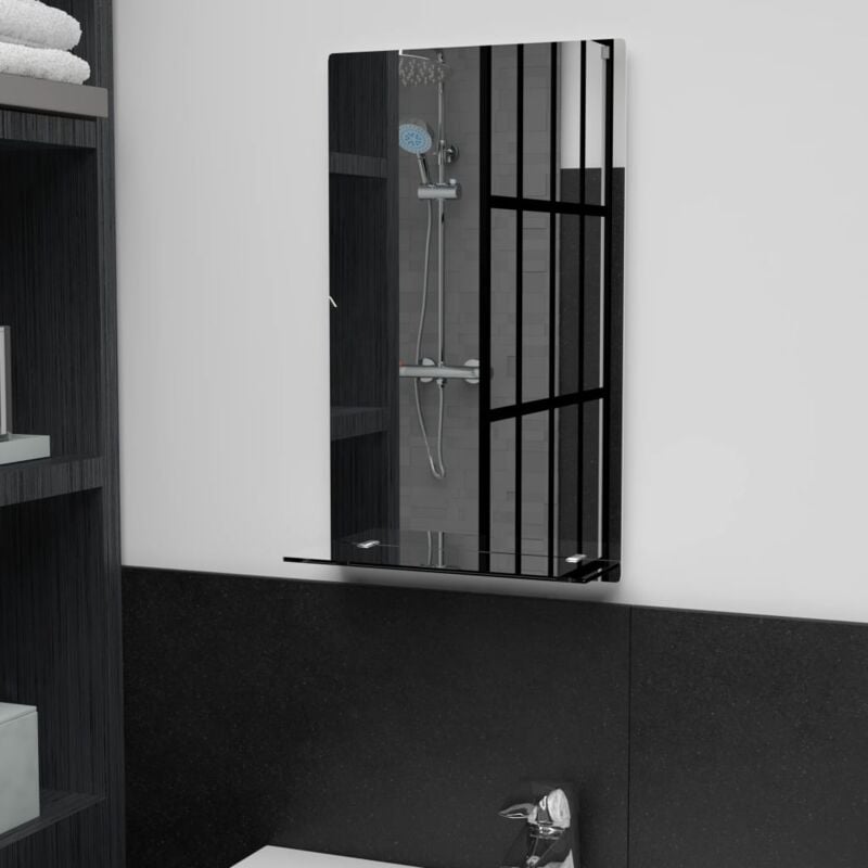 Miroir mural avec étagère, Miroir de maquillage, Miroir décoratif 30x50 cm Verre trempé PQG1789 design in